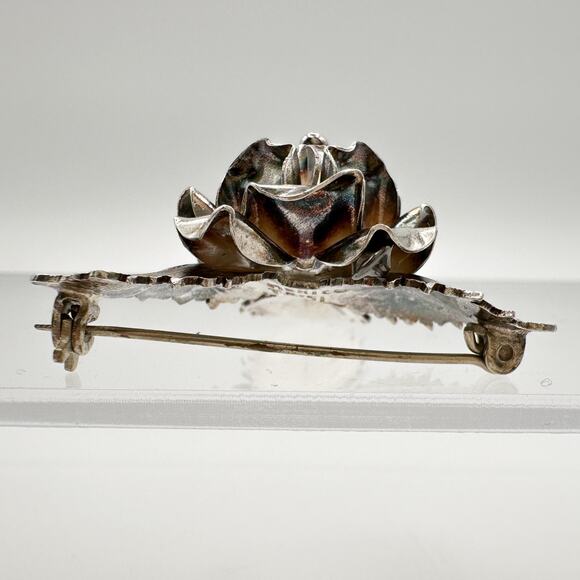 Taxco Mexico Silver Rose Brooch | 980 Floral Elegant Pin | Signed TB-51 - Picture 10 of 12